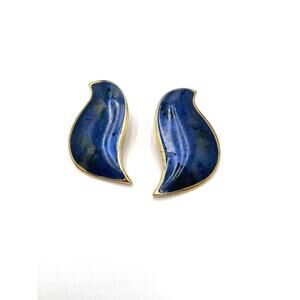 BERIBI Earrings Vintage Gold Tone Blue Enamel Pierced Earrings
